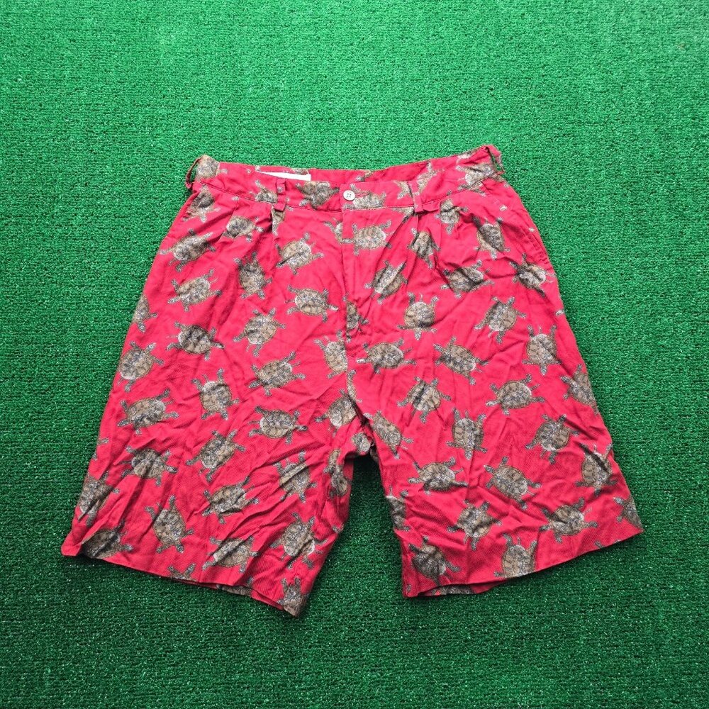 Perry Ellis Shorts Mens 32 Red Chino Sea‎ Turtle All Over Print AOP Summer Beach